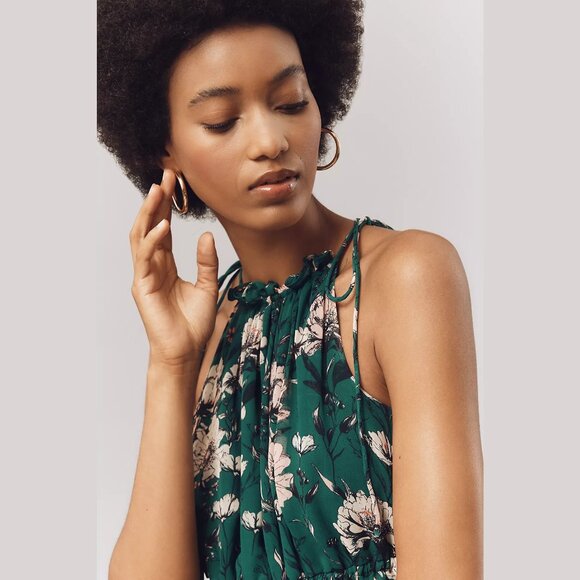 NEW The Somerset - Size L, Halter Floral Mini Dress, Dark Green by Anthropologie - Picture 4 of 4